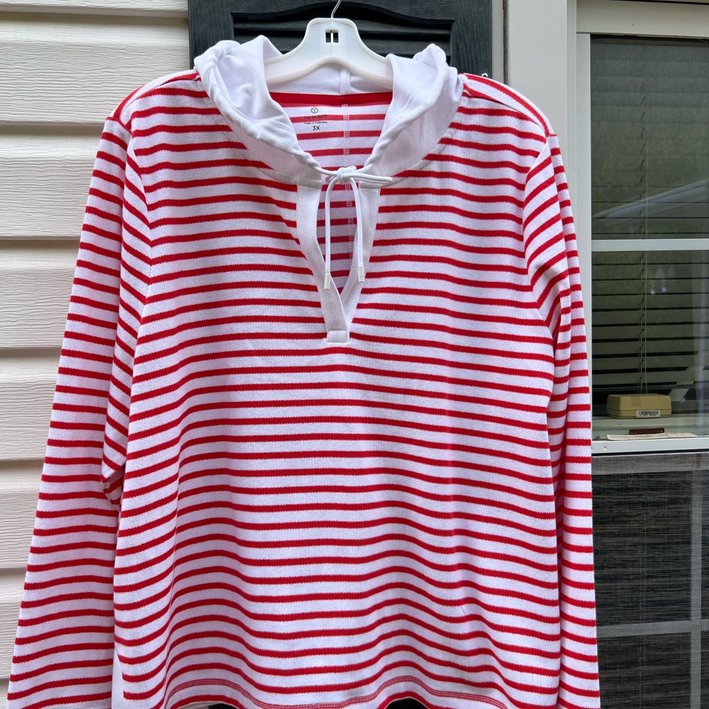 Nwt T By Talbots Pretty Orange White Stripe Long Sleeve Hoodie